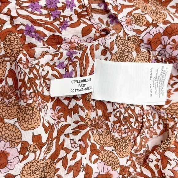 J CREW Women’s Multicolor Floral Crinkle Chiffon Ruffle Top Long Sleeve Size S - Picture 10 of 10